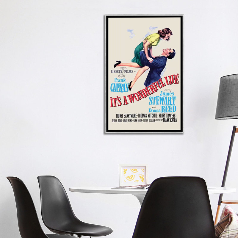 «It's a Wonderful Life» - Publicité imprimée, H 40 po x l 26 po x P 1,5 po, Aucun mat, Toile avec cadre argenté
