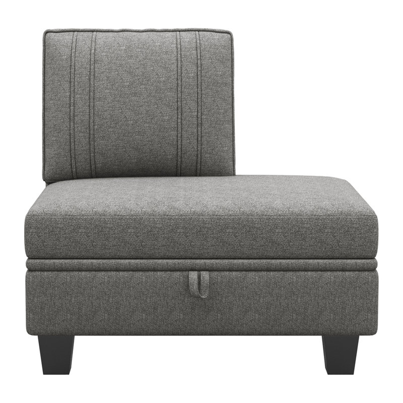 Repose-pieds avec rangement Creasong 1Pc avec dossier, module D du canapé modulaire, Mélange de polyester gris