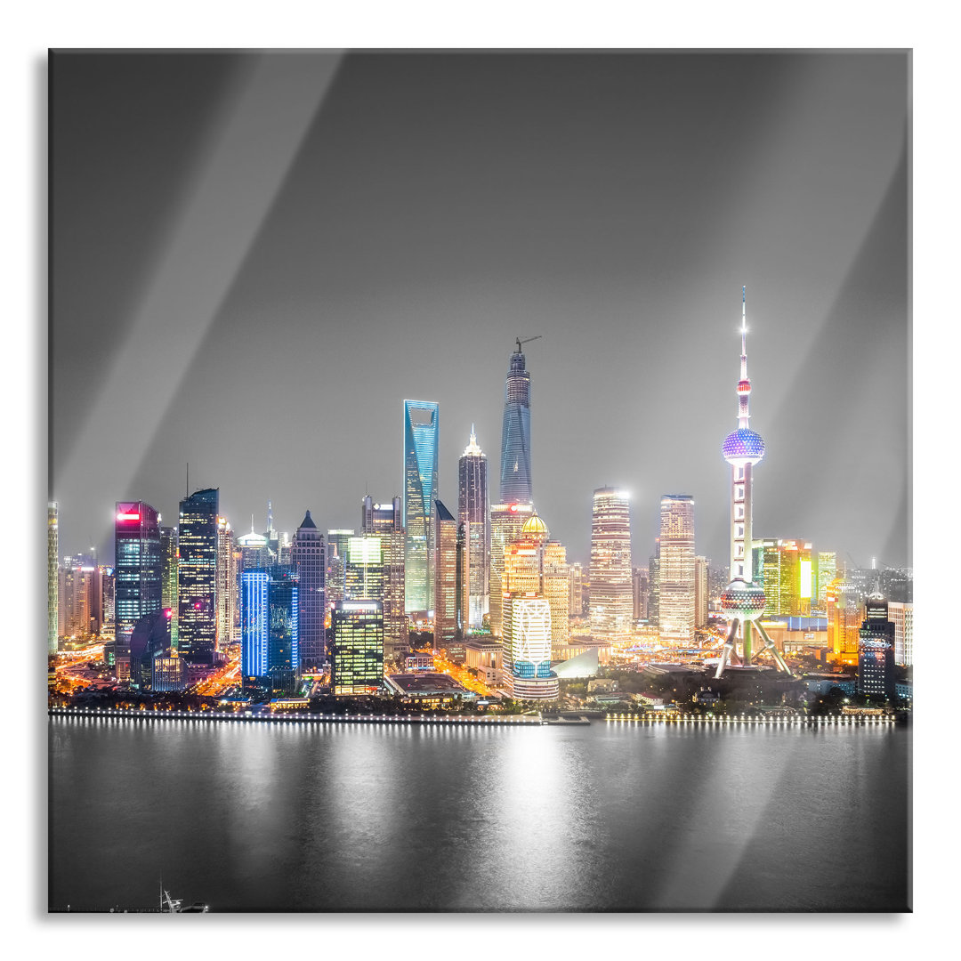 Glasbild Shanghai Skyline bei Nacht