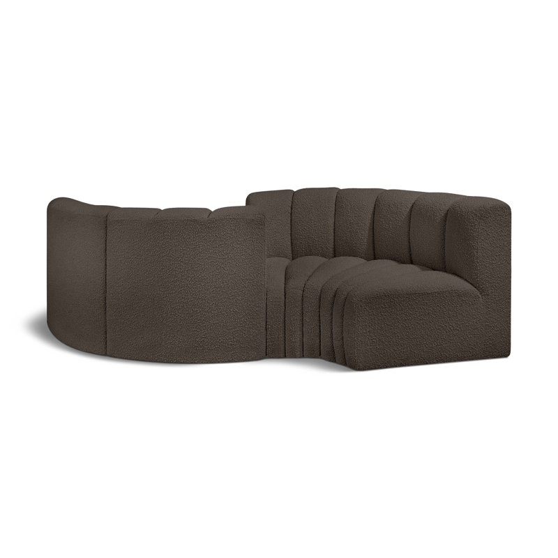 Iyra Upholstered Curved Sectional Reversible, Brown Boucle Fabric