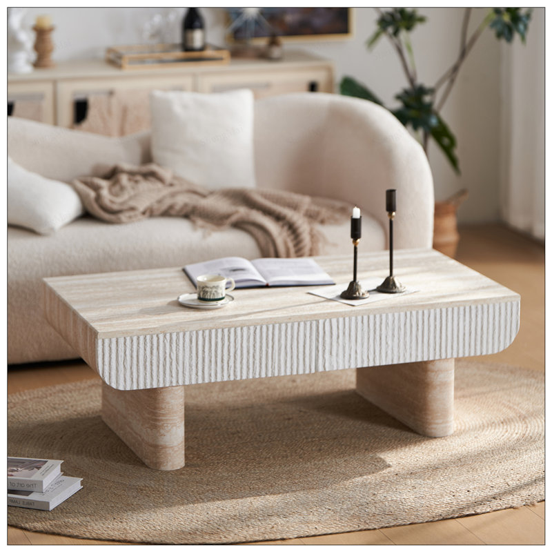 Table basse Mid-Century moderne avec tiroir cannelé, Beige-brun