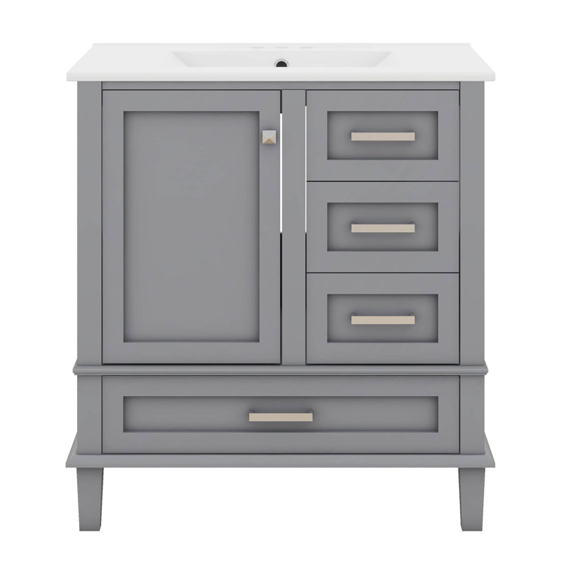 Ensemble de meuble-lavabo 30 po avec lavabo, armoire de rangement moderne avec porte à fermeture douce et 3 tiroirs, structure en bois massif