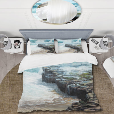 Wild Waves Breaking On The Shore - Ensemble de housse de couette nautique et côtier - Polyester en microfibre