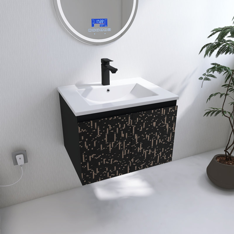  Meuble-lavabo mural 24 po avec lavabo en céramique Exmore, Souffle de bébé