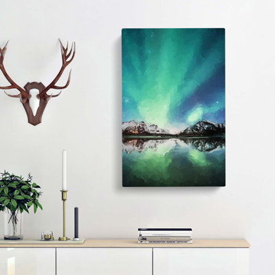 Northern Lights Over Skagsanden Beach In Abstract - Wrapped Canvas Print
