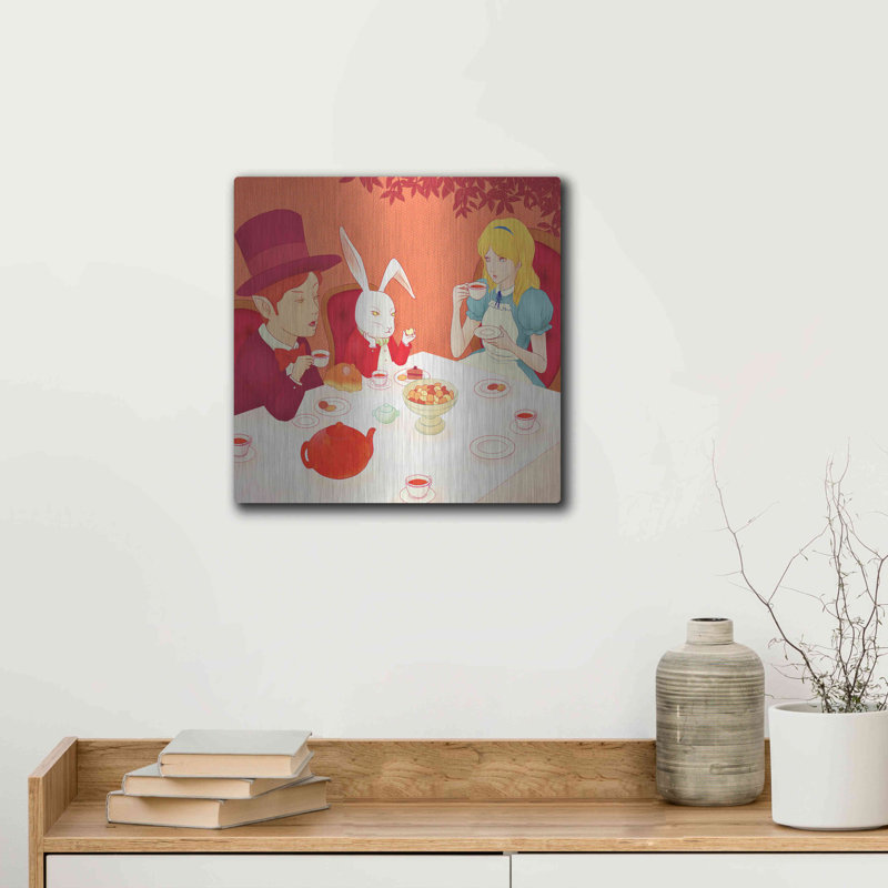 «Alice's Tea Party» par Sai Tamiya, art mural en métal, H 12 po x l 12 po