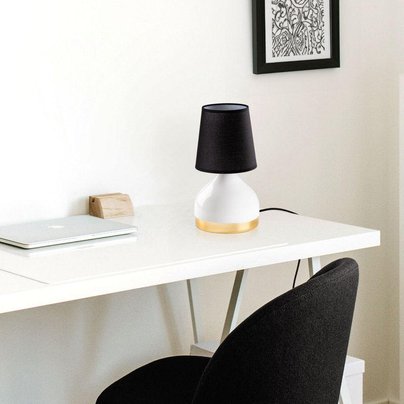 Elegant Metal Table Lamp, White Finish, 6.7 x 6.7 x 12.9 inches | Durable Fabric Cap, E27 Socket, Max 40W | Perfect for Living Room, Bedroom, and Office Decor, Stylish Lighting Solution, IP20 Rated