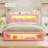 Upholstered Platform Bed Frame With 2 Storage Drawers, Velvet Princess Bed With Led Lights And Charging Station, No Box Spring Needed, Pink-1849847729
