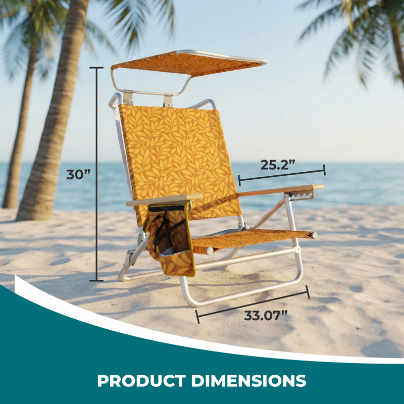  Folding Beach Chair, Backpack Recliner with Canopy, Amber Leaves