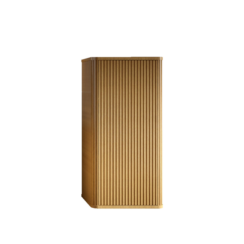 Natural Oak Bathroom Storage - Floating Cabinet For Small Rooms Pre-Assembled And 2 Adjustable Shelves Safe Curvy Shape Modern Design Side Spaces & Plywood Material Stylish Striped Pattern Push-Open