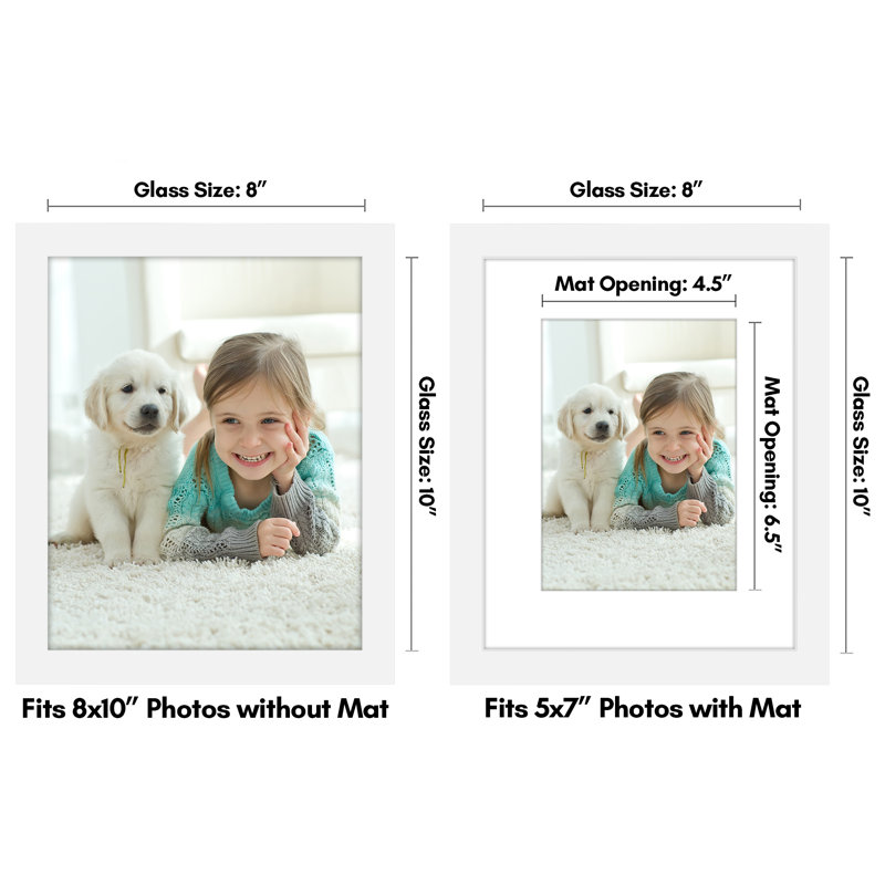 Cadre photo Brockley avec passe-partout en bois composite et verre incassable, Blanc, 8 po x 10 po