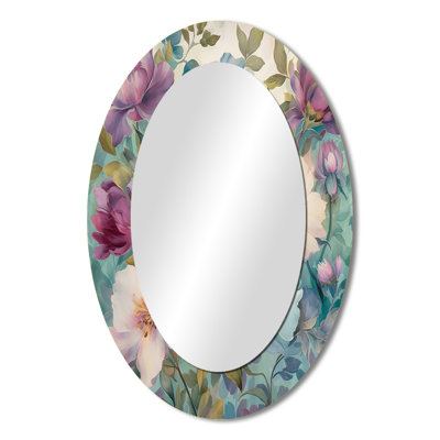 Retro Collage Blossoming Wildflowers - Floral Oval Decorative Mirror On Metal