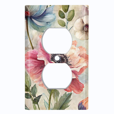 Metal Light Switch Plate Cover; US Standard Size 1 Gang Duplex - Botanical Wildflowers