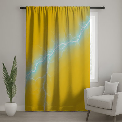 Yellow Lightning Bolt Window Curtains, Lightning Sheer & Blockout Curtains - 1 Panel