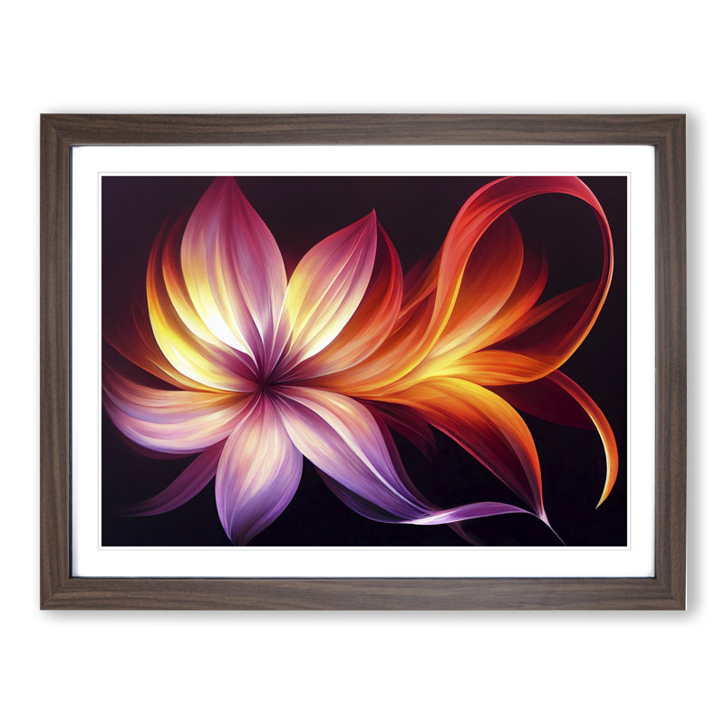 Incredible Modern Flower Abstract - Single Picture Frame Print, 25cm H x 34cm W x 2cm D, Walnut