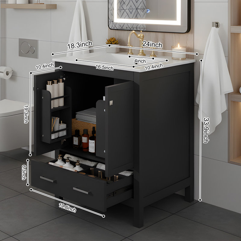 Meuble-lavabo 24 po avec lavabo en céramique, Noir