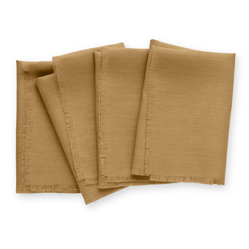 Fringe - 100% Pure Linen Dinner Napkins, Camel