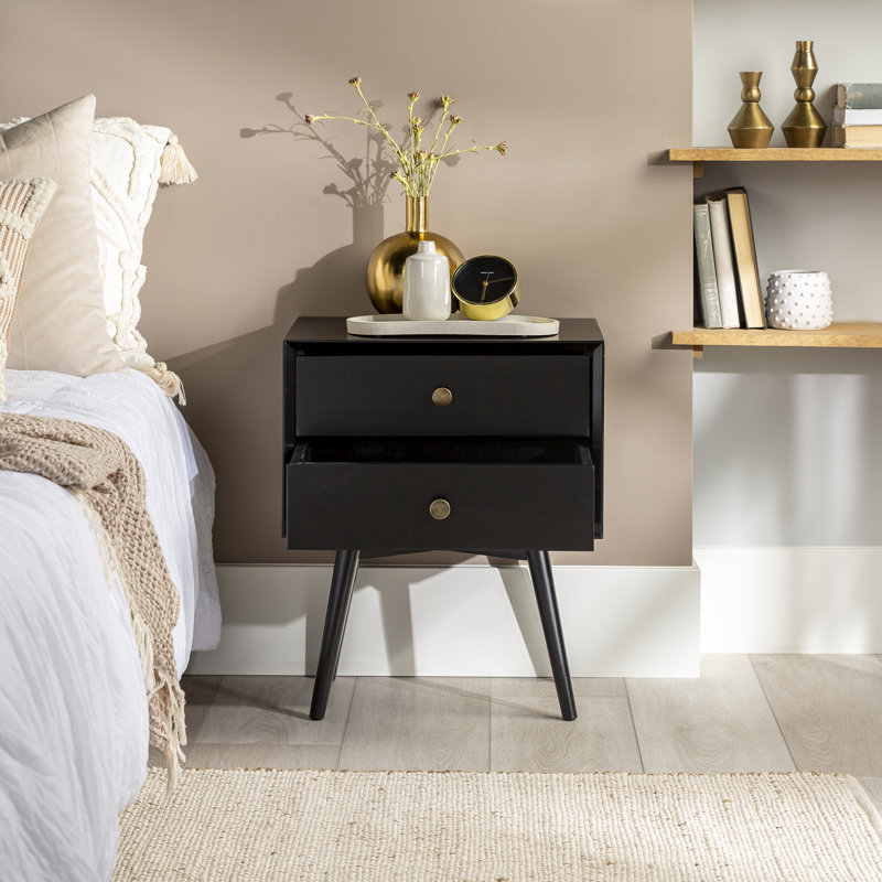 Gertz 2-Drawer Solid Wood Nightstand, Black