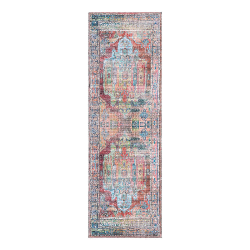 Tapis oriental beige / rose / bleu Engle, Tapis de couloir 2 pi x 6 pi 1 po