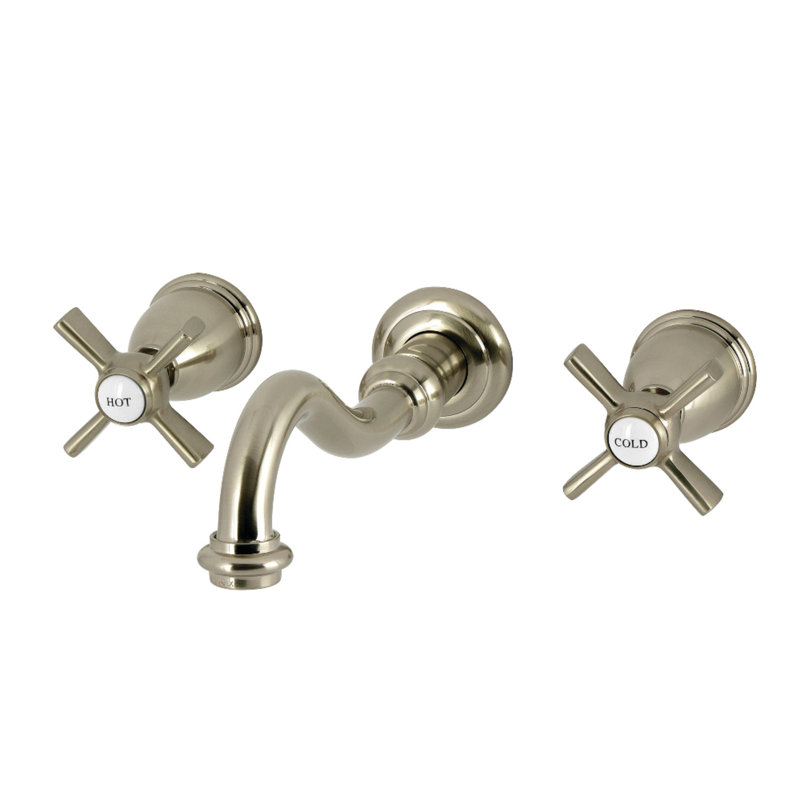 Kingston Brass Millennium Double-Handle 3-Hole Wall Mount Bathroom Faucet, Brushed Nickel