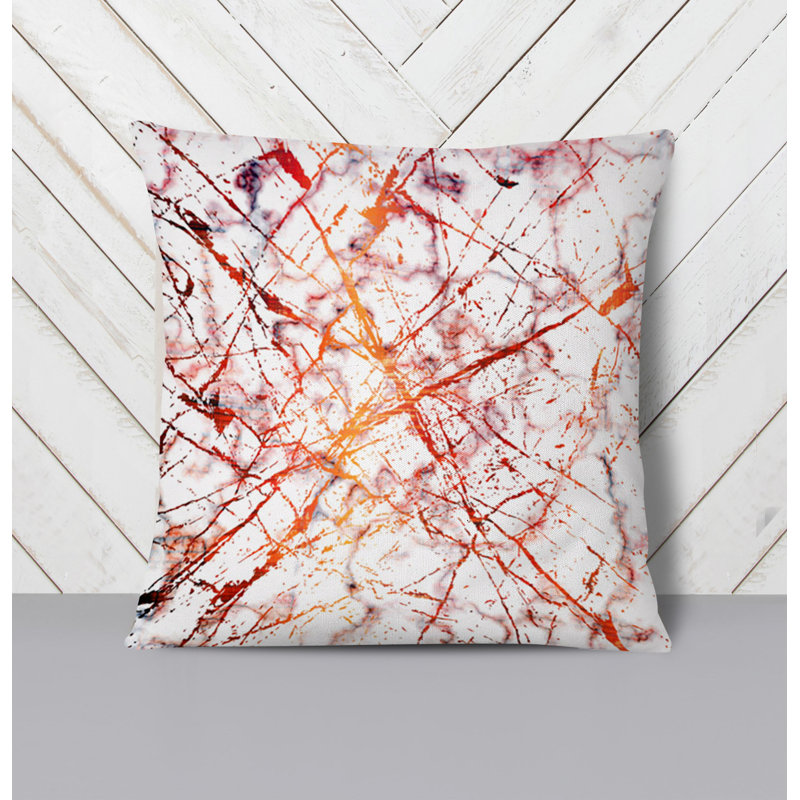 Throw Pillow With Insert, 20"H x 20"W, White/Orange Abstract 3