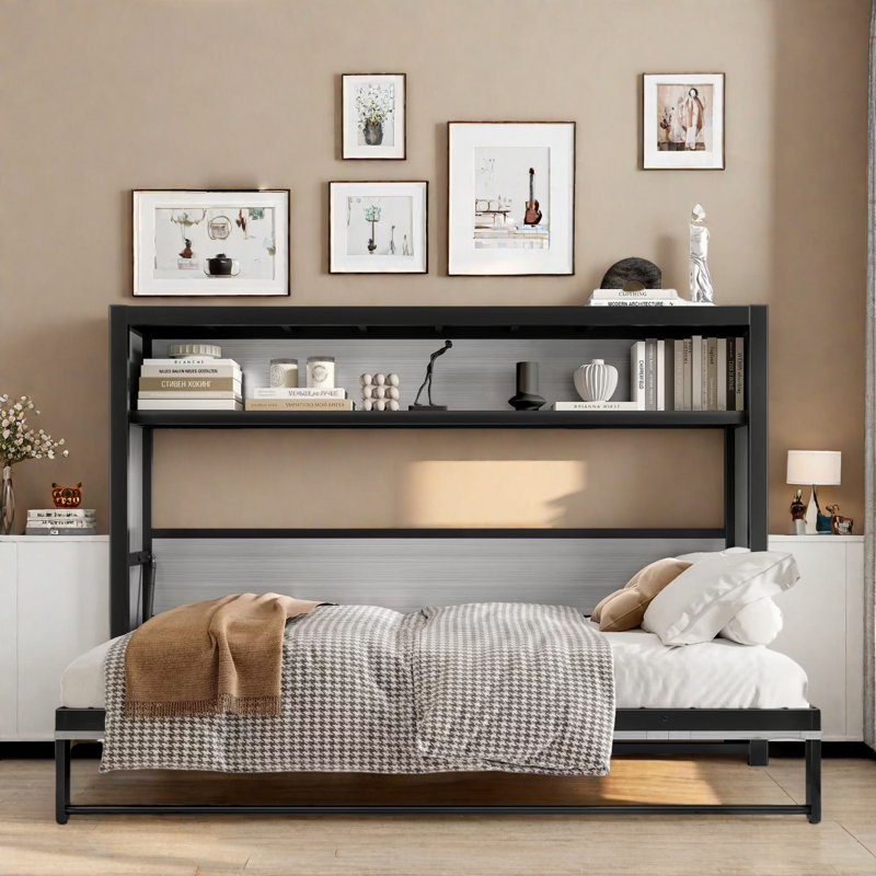 Lit escamotable avec tablettes Murphy, gris