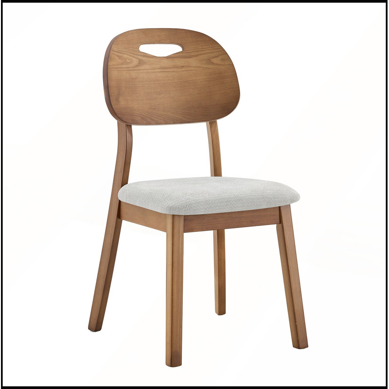 Chaises de salle à manger en bois massif de couleur noyer avec coussins en tissu respirant gris et dossiers évidés pour les repas à la maison