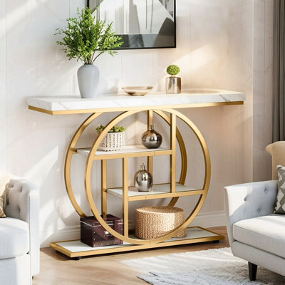 Console industrielle extra longue de 70,9 pouces, table de canapé étroite derrière le canapé avec tablettes de rangement ouvertes, table d'entrée pour le couloir, le vestibule ou le salon, structure en métal