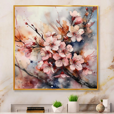 Romarion, rose, gris, pommier, mélodie I sur toile