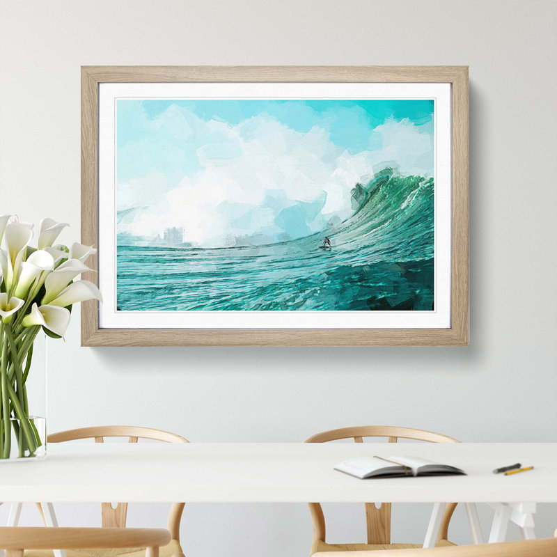 Surfing a Wave in Abstract - Picture Frame Graphic Art Print, 27cm H x 36cm W x 2cm D, Oak Framed