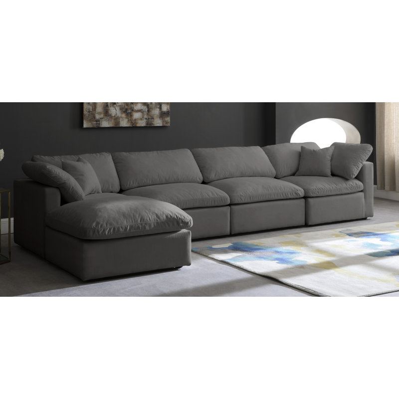 Atis Velvet L-Shaped Sectional Reversible, Grey Velvet