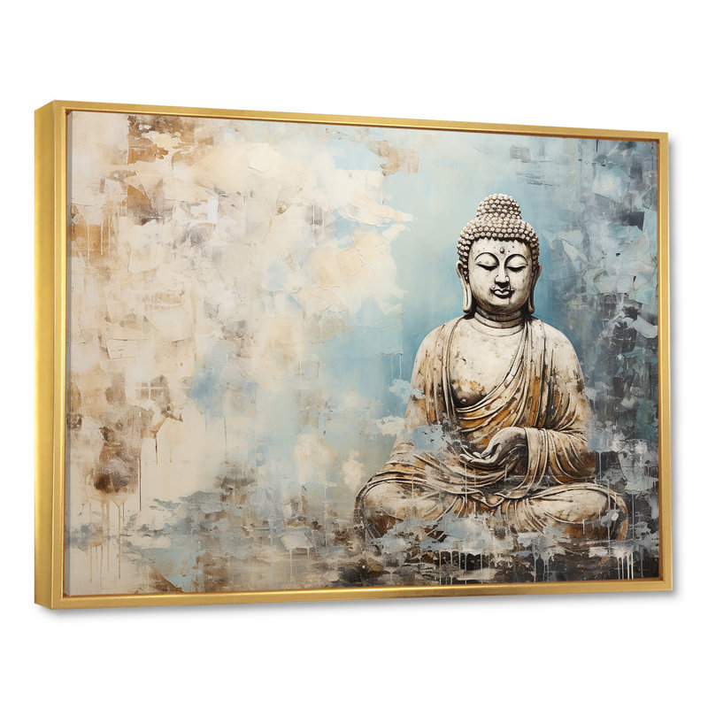 Statue simple bouddhisme - Art mural bouddhisme, H 16 po x l 32 po x P 1 po, Cadre flottant doré