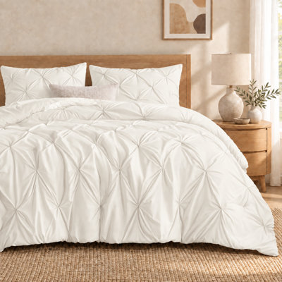 Ensemble d'édredon pour grand lit Andency Ivory, ensemble d'édredon 3 pièces toutes saisons avec literie Pintuck, ensemble de lit lavable léger en microfibre douce ivoire pour grand lit