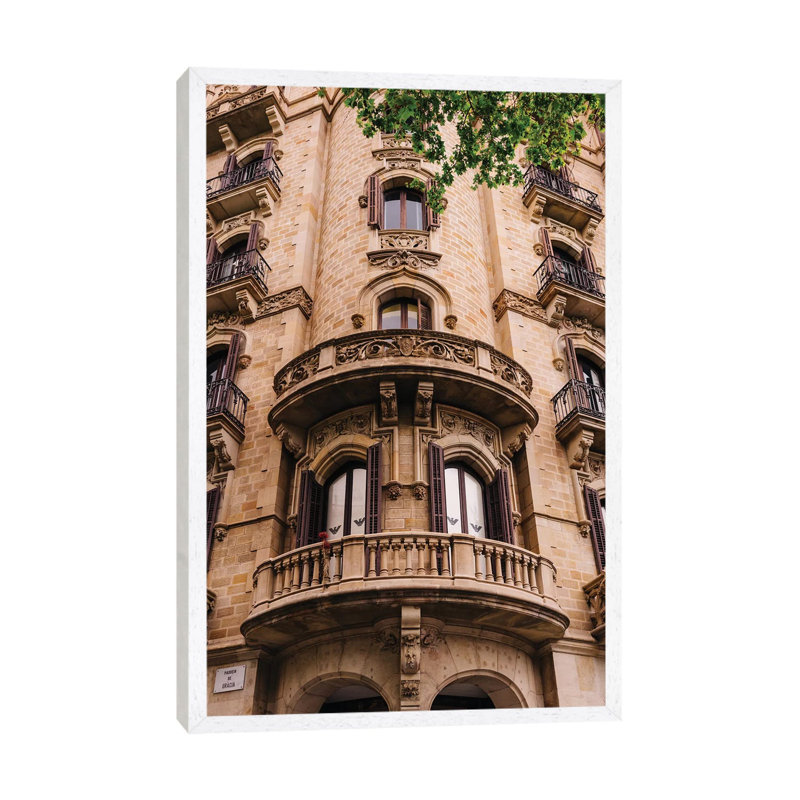 Barcelona Architecture II by Bethany Young - Print on Canvas, White Framed, 66.04cm H x 45.72cm W x 3.81cm D