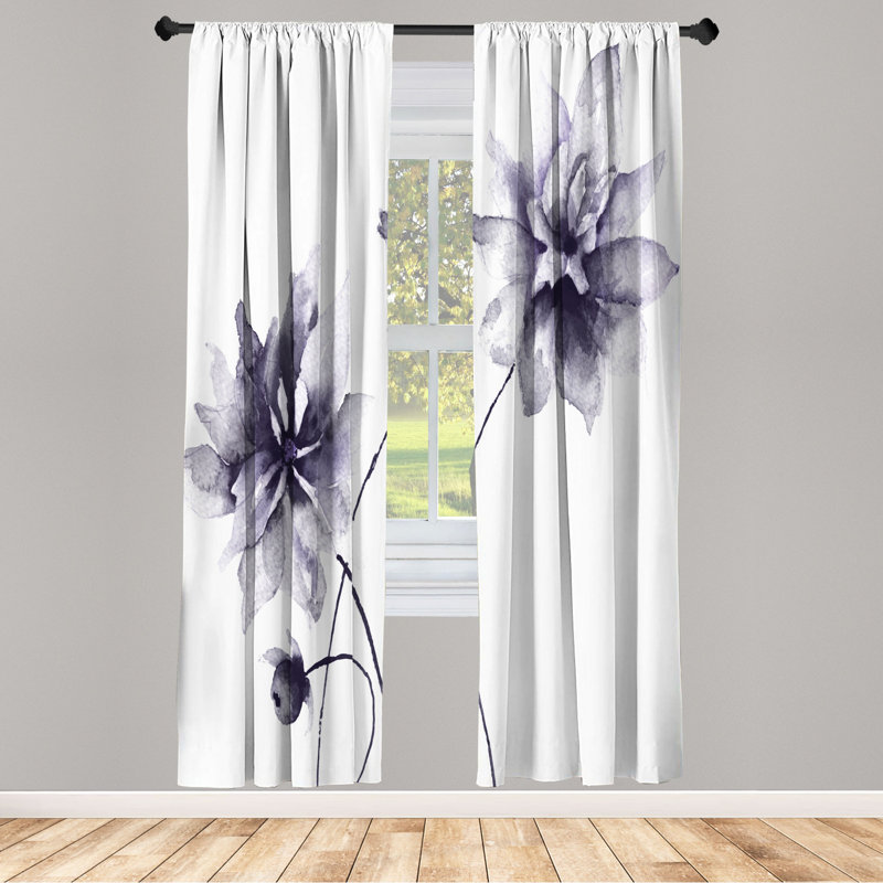 Microfiber Floral Semi-Sheer Rod Pocket Curtain Panels, 28" W x 63" L, Purple/White
