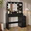 Meuble-lavabo noir moderne de 39 po avec miroir à DEL réglable 3 couleurs et station de charge multi-ports, 5 tiroirs et tablettes de rangement ouvertes-131076655