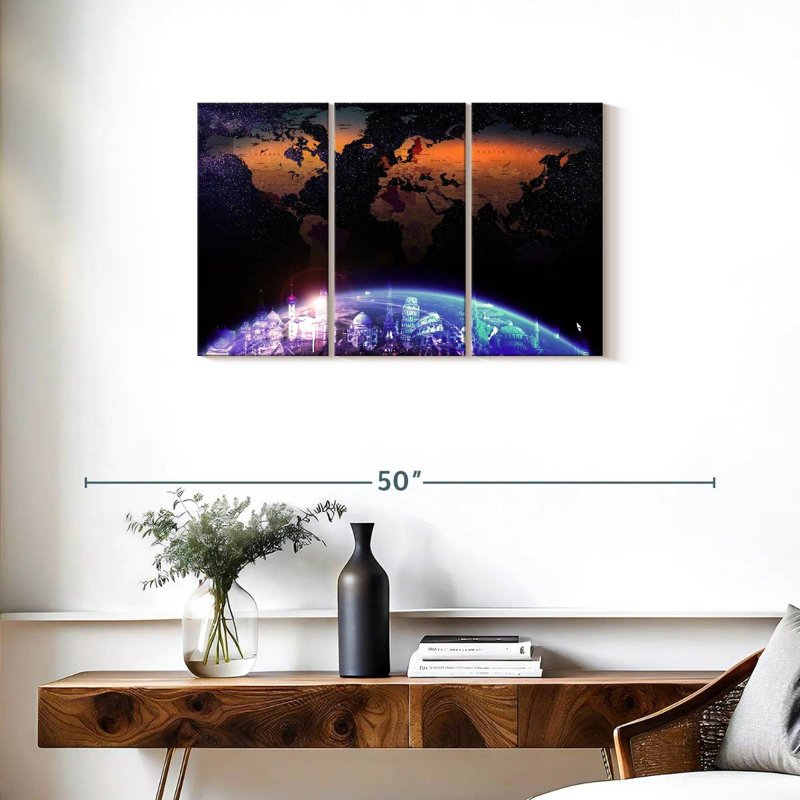 Carte du monde galaxie, reproduction sur toile, H 33 po x l 20 po x P 1,25 po