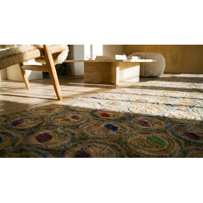 Antique American Hooked Rug Hallway Runner Wool Beige, Multicolor