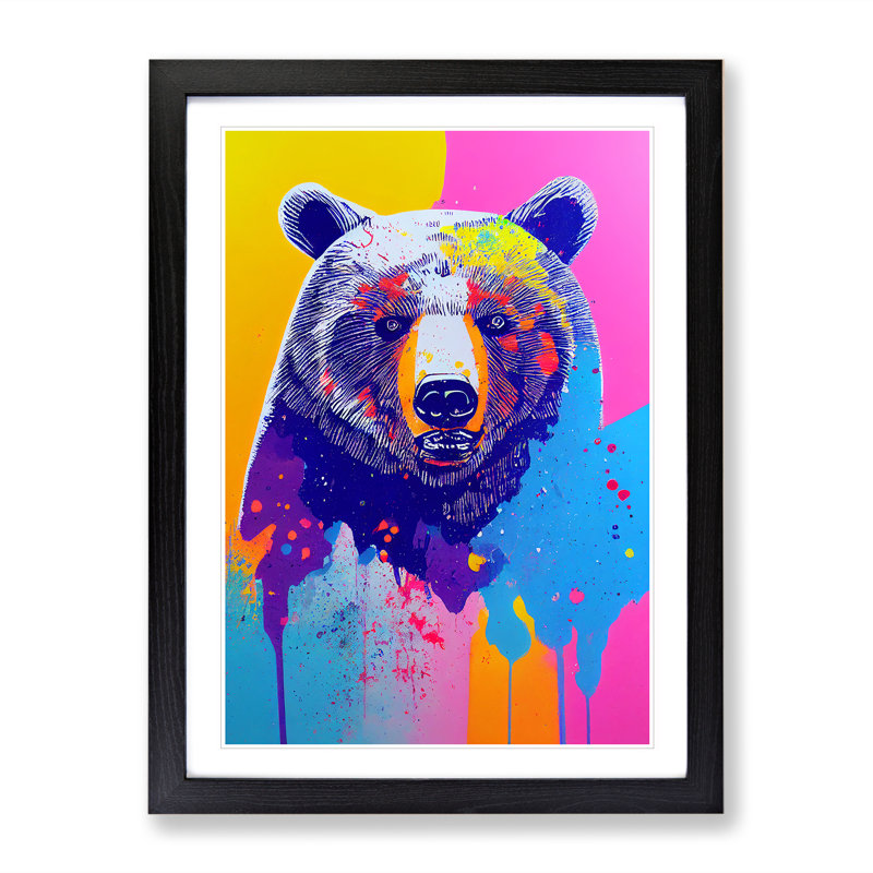 Colourful Bear No.1 - Single Picture Frame Print, Black Framed, 34cm H x 25cm W x 2cm D