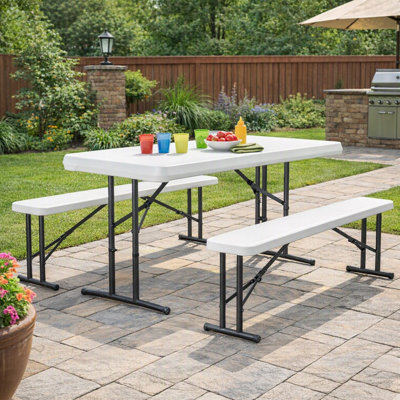  Table de pique-nique avec bancs pliables