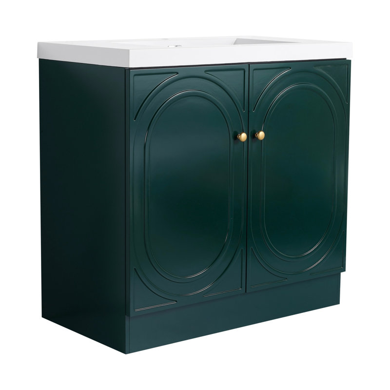 Meuble-lavabo de salle de bain avec lavabo en résine et portes à fermeture en douceur, H 35,42 po x l 35,42 po x P 19,72 po