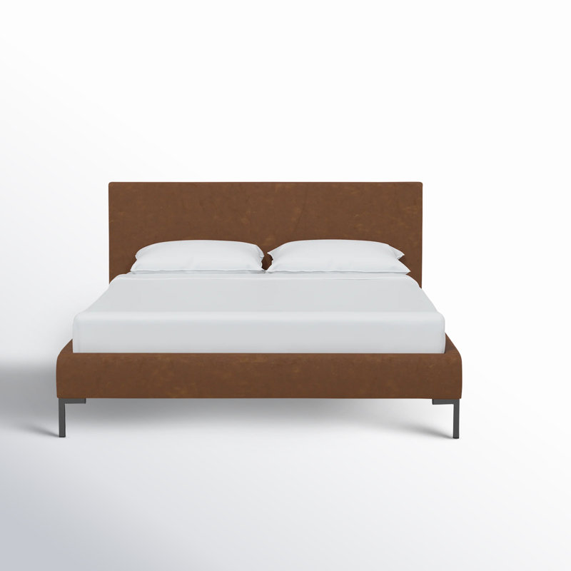 Rand Upholstered Bed, Zuma Navy Textured Linen, Black Wood, King