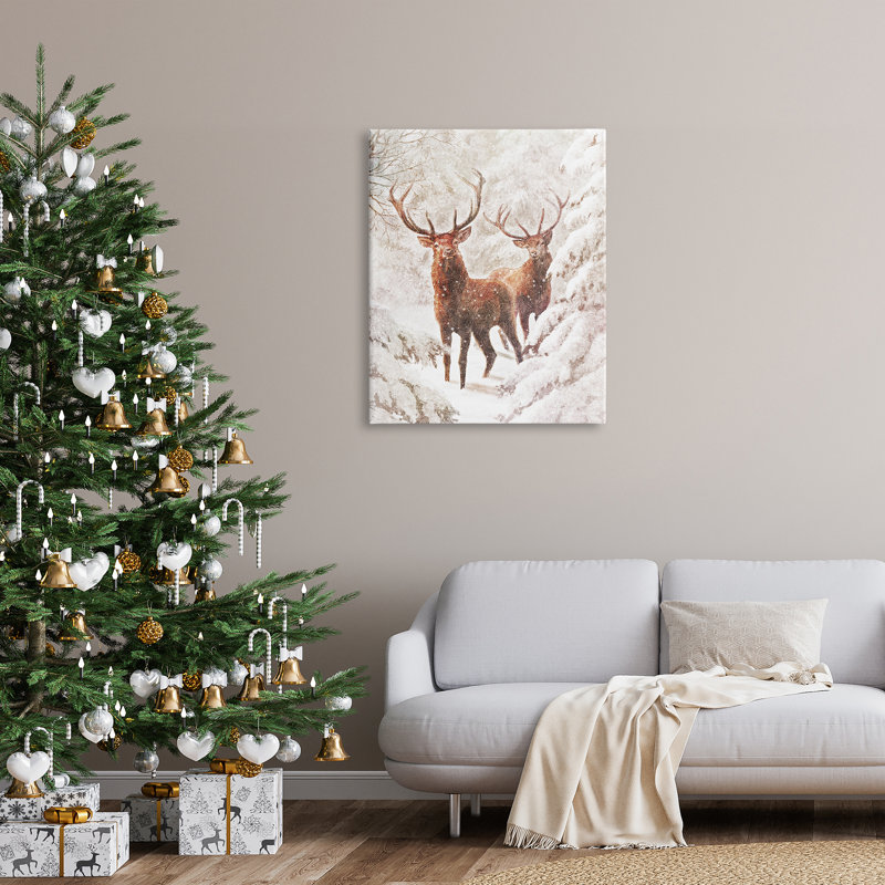 Peinture sur toile Elks Snowy Forest, H 40 po x l 30 po x P 1,5 po