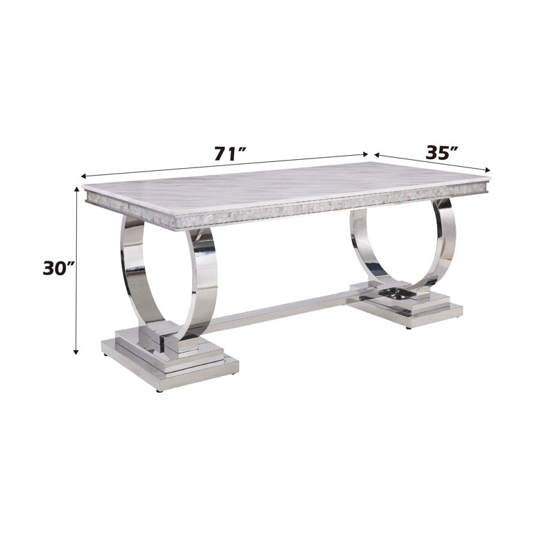 Edd Rectangular Dining Table in White and Mirrored Silver