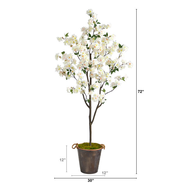 Árbol de flor de cerezo de imitación de 72'' en jarrón decorativo de metal