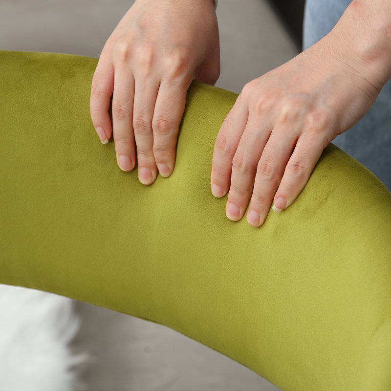 Green Velvet Upholstered Arm Dining Chairs with Wood Legs, Set of 4