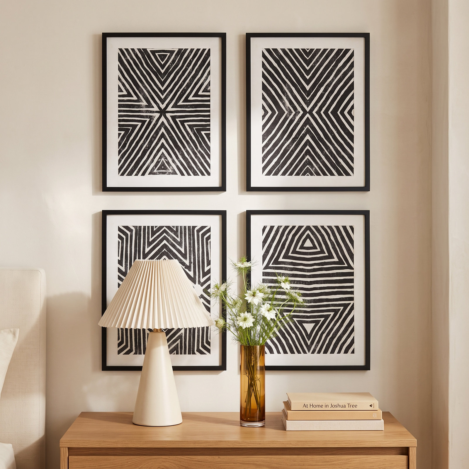 Achromatic Geometric 4-Piece Print Set