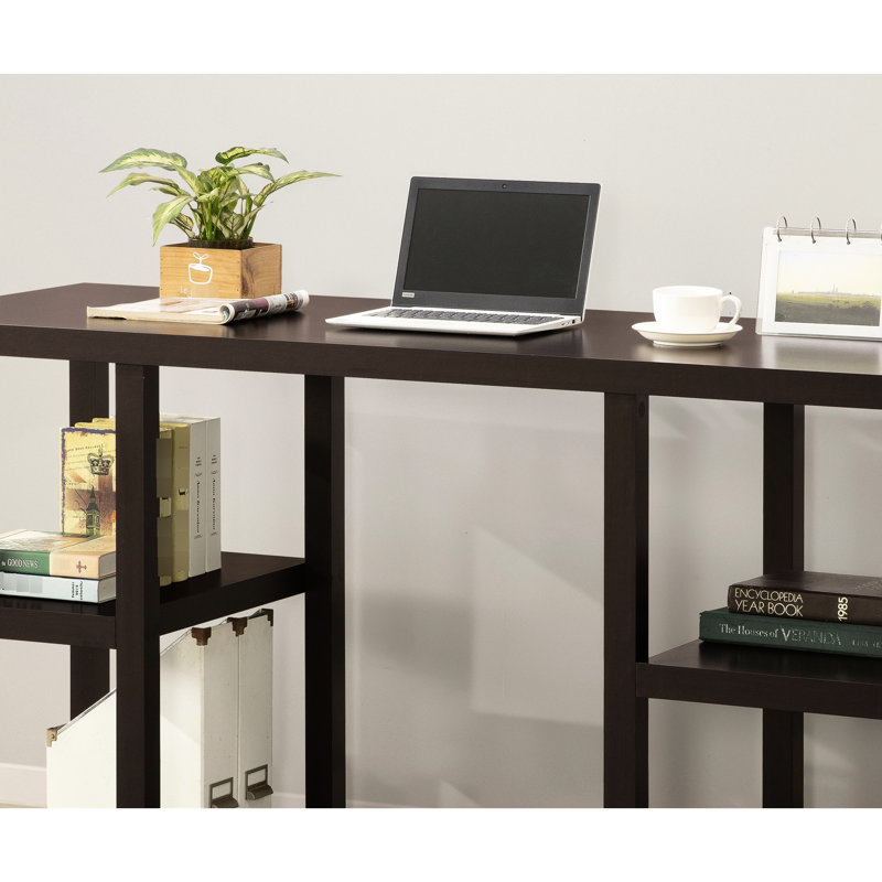 Bureau d'ordinateur en chêne cappuccino, 4 tablettes de rangement, placage de papier, design gain de place, étagère