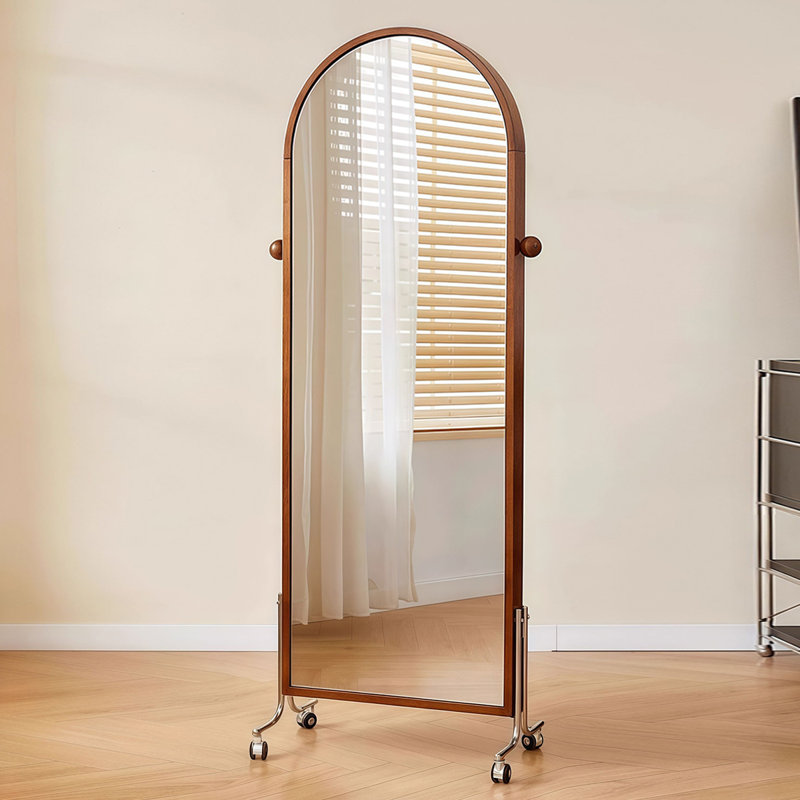 Miroir pleine grandeur mural et portatif en bois d'hévéa rétro avec fonction de rangement