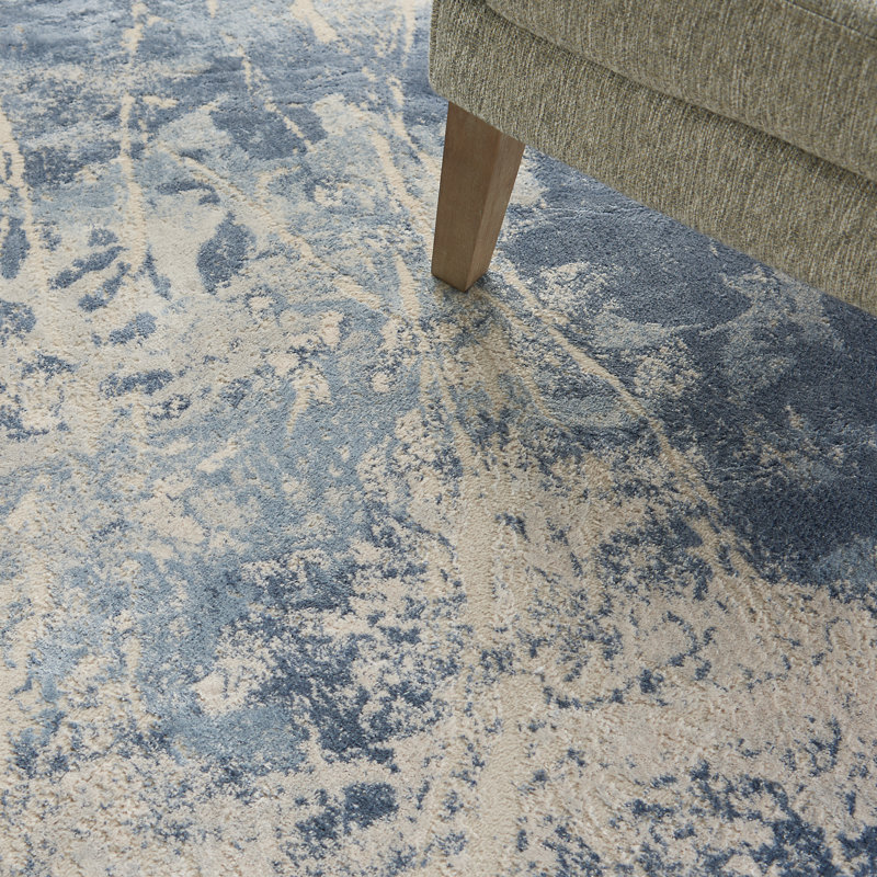 Corpuz Abstract Blue/Cream Area Rug, Runner 2'2" x 7'6"